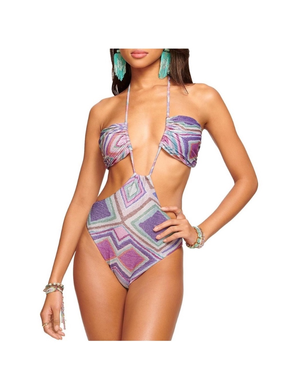 Ramy Brook Purple Pink Multicolor Geometric One-Piece Swim